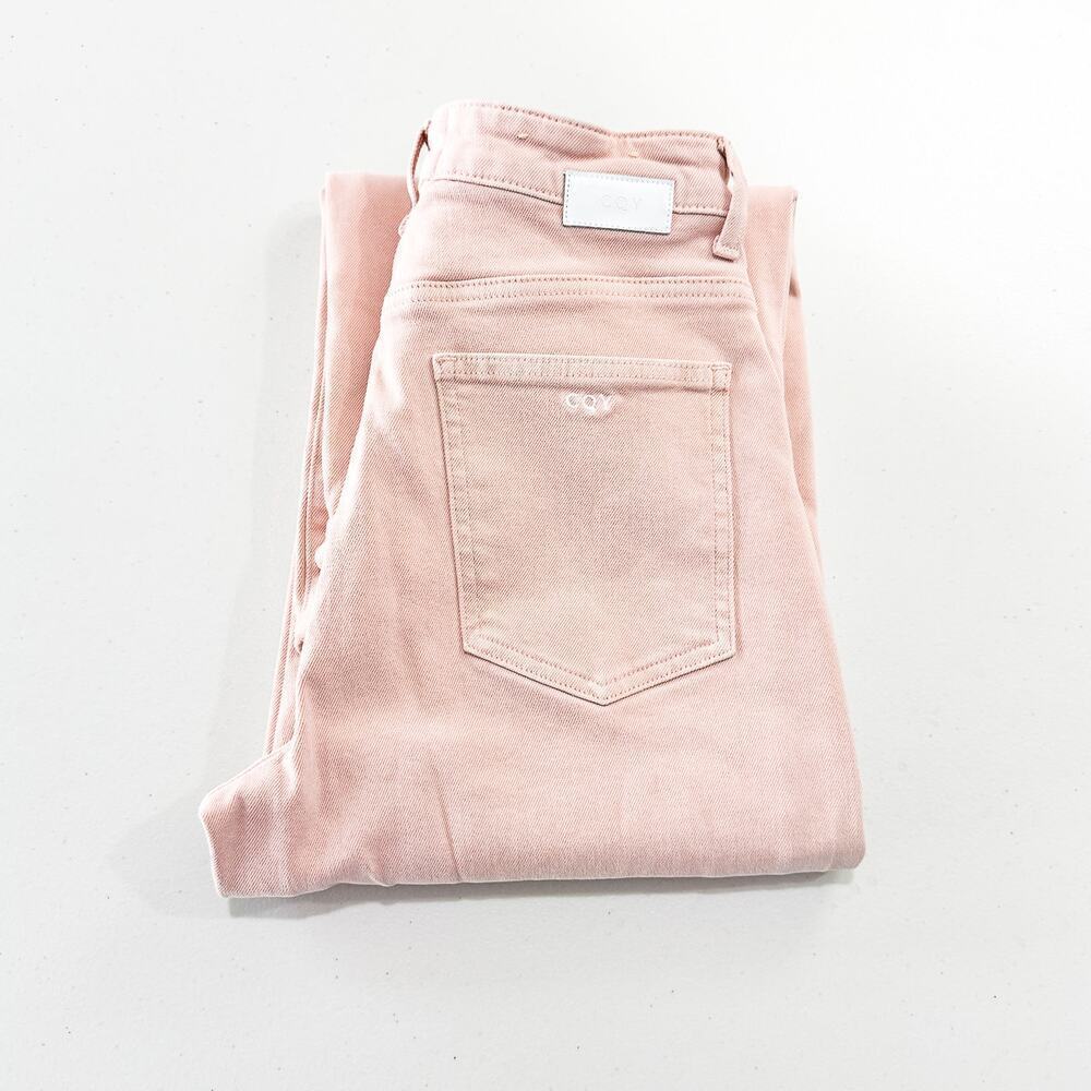 CQY Rose Pink Cropped Denim Jeans Zip Fly Flare Leg Size 26